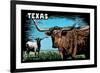 Texas - Longhorn - Scratchboard-Lantern Press-Framed Premium Giclee Print