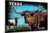 Texas - Longhorn - Scratchboard-Lantern Press-Mounted Premium Giclee Print