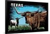 Texas - Longhorn - Scratchboard-Lantern Press-Framed Art Print