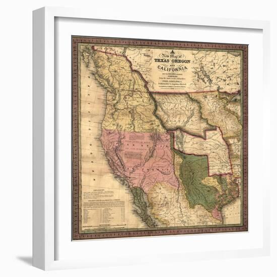 Texas, Oregon, and California - Vintage Map-Lantern Press-Framed Art Print