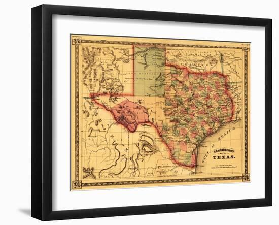 Texas - Panoramic Map-Lantern Press-Framed Art Print