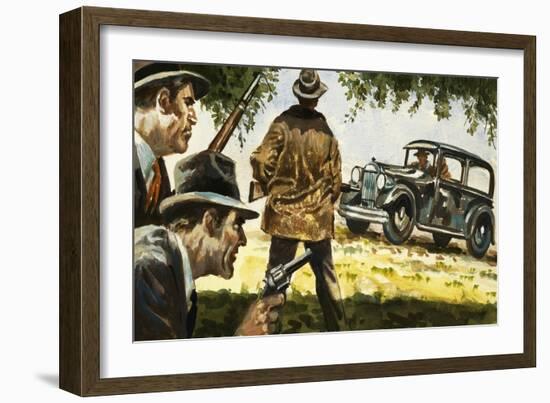 Texas Rangers Ambush a Car Driven by Bonnie and Clyde-null-Framed Giclee Print