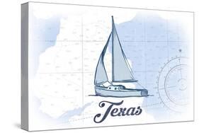 Texas - Sailboat - Blue - Coastal Icon-Lantern Press-Stretched Canvas