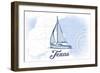 Texas - Sailboat - Blue - Coastal Icon-Lantern Press-Framed Art Print