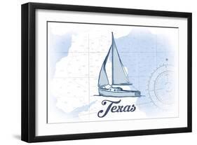 Texas - Sailboat - Blue - Coastal Icon-Lantern Press-Framed Art Print