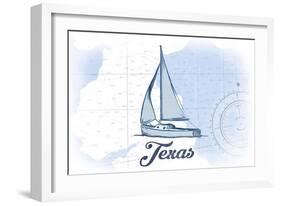 Texas - Sailboat - Blue - Coastal Icon-Lantern Press-Framed Art Print