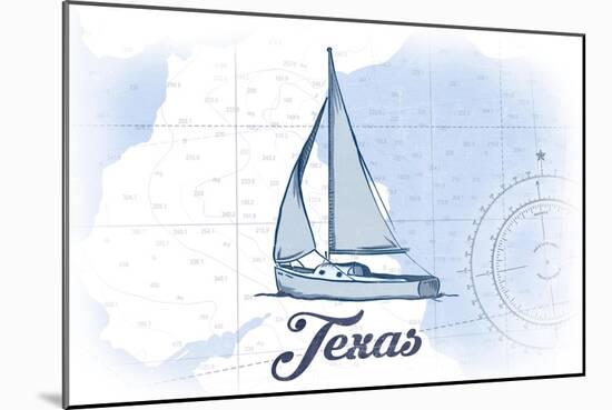Texas - Sailboat - Blue - Coastal Icon-Lantern Press-Mounted Art Print