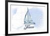 Texas - Sailboat - Blue - Coastal Icon-Lantern Press-Framed Art Print