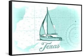 Texas - Sailboat - Teal - Coastal Icon-Lantern Press-Framed Stretched Canvas