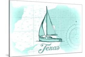 Texas - Sailboat - Teal - Coastal Icon-Lantern Press-Stretched Canvas