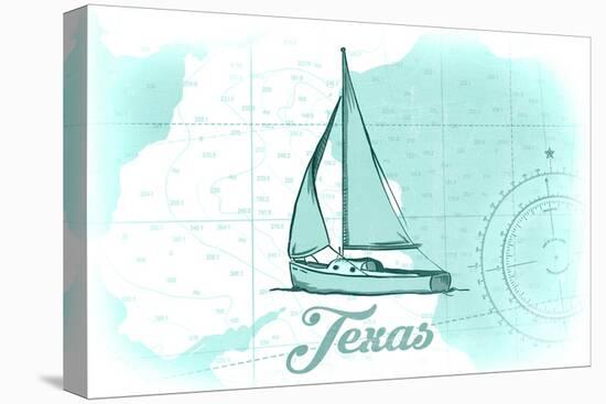 Texas - Sailboat - Teal - Coastal Icon-Lantern Press-Stretched Canvas