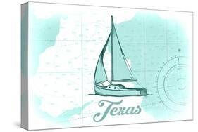 Texas - Sailboat - Teal - Coastal Icon-Lantern Press-Stretched Canvas