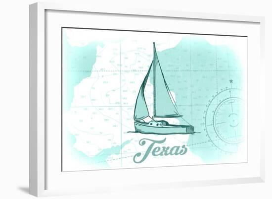 Texas - Sailboat - Teal - Coastal Icon-Lantern Press-Framed Art Print