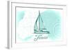 Texas - Sailboat - Teal - Coastal Icon-Lantern Press-Framed Art Print