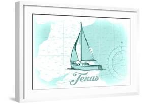 Texas - Sailboat - Teal - Coastal Icon-Lantern Press-Framed Art Print