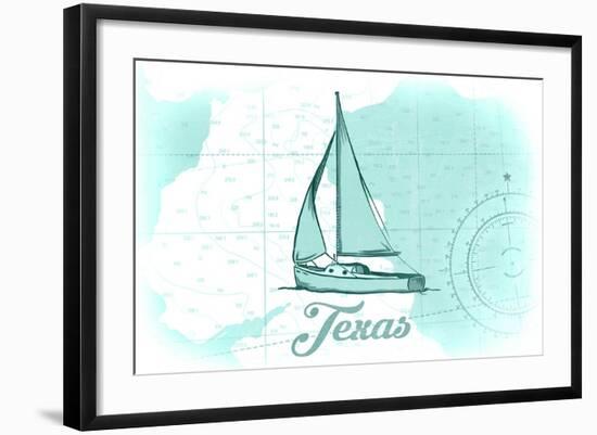 Texas - Sailboat - Teal - Coastal Icon-Lantern Press-Framed Art Print