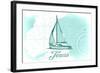 Texas - Sailboat - Teal - Coastal Icon-Lantern Press-Framed Art Print