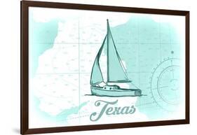 Texas - Sailboat - Teal - Coastal Icon-Lantern Press-Framed Art Print