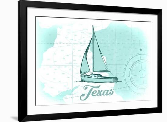 Texas - Sailboat - Teal - Coastal Icon-Lantern Press-Framed Art Print