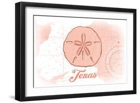 Texas - Sand Dollar - Coral - Coastal Icon-Lantern Press-Framed Art Print