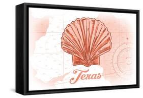 Texas - Scallop Shell - Coral - Coastal Icon-Lantern Press-Framed Stretched Canvas