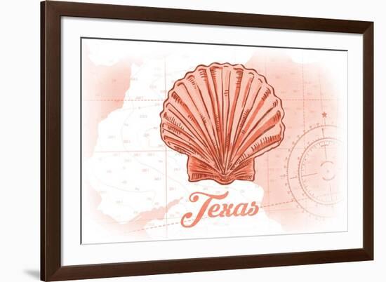 Texas - Scallop Shell - Coral - Coastal Icon-Lantern Press-Framed Premium Giclee Print