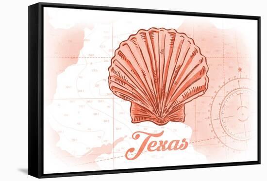 Texas - Scallop Shell - Coral - Coastal Icon-Lantern Press-Framed Stretched Canvas