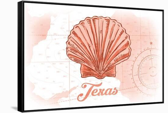 Texas - Scallop Shell - Coral - Coastal Icon-Lantern Press-Framed Stretched Canvas