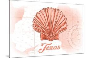 Texas - Scallop Shell - Coral - Coastal Icon-Lantern Press-Stretched Canvas