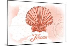 Texas - Scallop Shell - Coral - Coastal Icon-Lantern Press-Mounted Art Print
