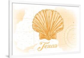 Texas - Scallop Shell - Yellow - Coastal Icon-Lantern Press-Framed Art Print