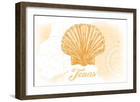 Texas - Scallop Shell - Yellow - Coastal Icon-Lantern Press-Framed Art Print