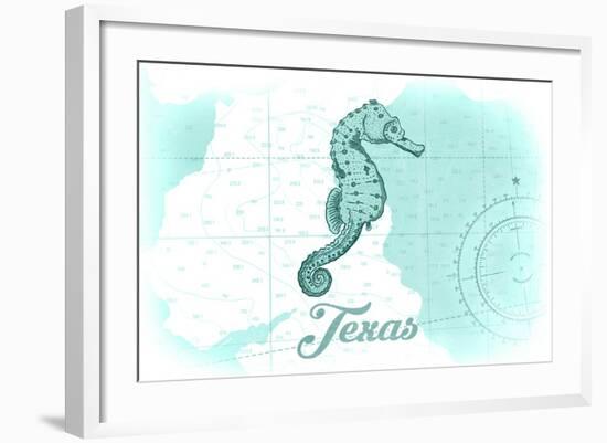 Texas - Seahorse - Teal - Coastal Icon-Lantern Press-Framed Art Print