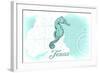 Texas - Seahorse - Teal - Coastal Icon-Lantern Press-Framed Art Print