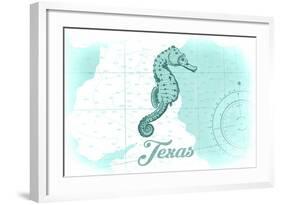 Texas - Seahorse - Teal - Coastal Icon-Lantern Press-Framed Art Print