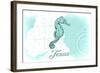 Texas - Seahorse - Teal - Coastal Icon-Lantern Press-Framed Art Print