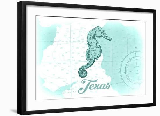 Texas - Seahorse - Teal - Coastal Icon-Lantern Press-Framed Art Print