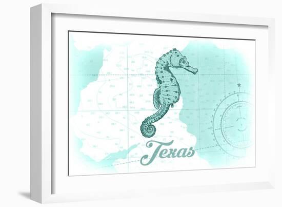 Texas - Seahorse - Teal - Coastal Icon-Lantern Press-Framed Art Print