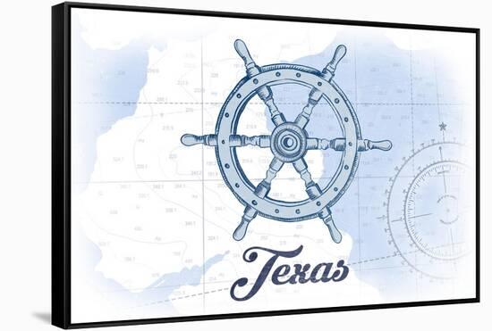 Texas - Ship Wheel - Blue - Coastal Icon-Lantern Press-Framed Stretched Canvas