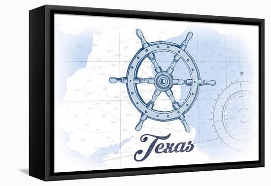 Texas - Ship Wheel - Blue - Coastal Icon-Lantern Press-Framed Stretched Canvas