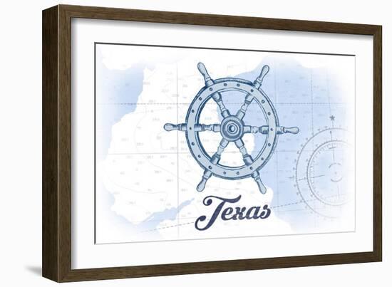 Texas - Ship Wheel - Blue - Coastal Icon-Lantern Press-Framed Art Print