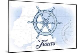 Texas - Ship Wheel - Blue - Coastal Icon-Lantern Press-Mounted Art Print