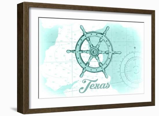 Texas - Ship Wheel - Teal - Coastal Icon-Lantern Press-Framed Art Print