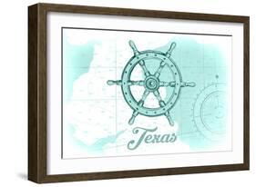 Texas - Ship Wheel - Teal - Coastal Icon-Lantern Press-Framed Art Print