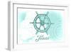 Texas - Ship Wheel - Teal - Coastal Icon-Lantern Press-Framed Art Print