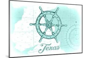 Texas - Ship Wheel - Teal - Coastal Icon-Lantern Press-Mounted Art Print