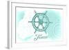 Texas - Ship Wheel - Teal - Coastal Icon-Lantern Press-Framed Art Print