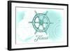 Texas - Ship Wheel - Teal - Coastal Icon-Lantern Press-Framed Art Print