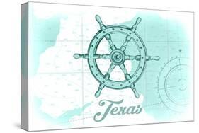 Texas - Ship Wheel - Teal - Coastal Icon-Lantern Press-Stretched Canvas