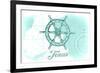 Texas - Ship Wheel - Teal - Coastal Icon-Lantern Press-Framed Art Print